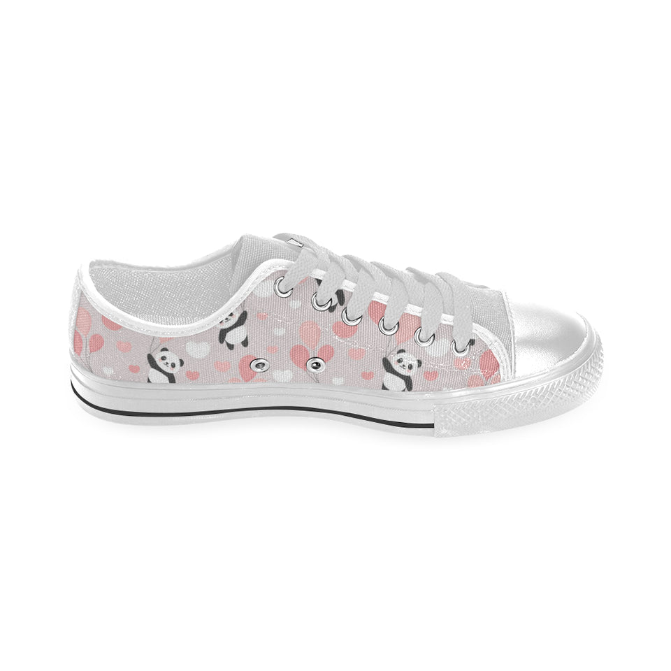 Cute panda ballon heart pattern Men's Low Top Canvas Shoes White