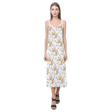 Cute corgi heart star bone pattern V-Neck Open Fork Long Dress