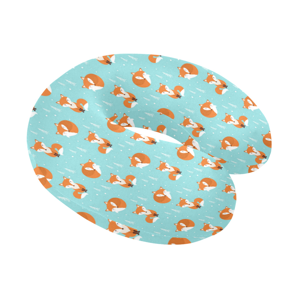 Fox pattern blue b ackground U-Shaped Travel Neck Pillow