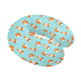 Fox pattern blue b ackground U-Shaped Travel Neck Pillow