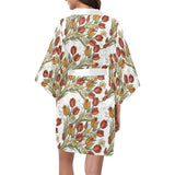 Red tulips and daffodils pattern Women's Short Kimono Robe