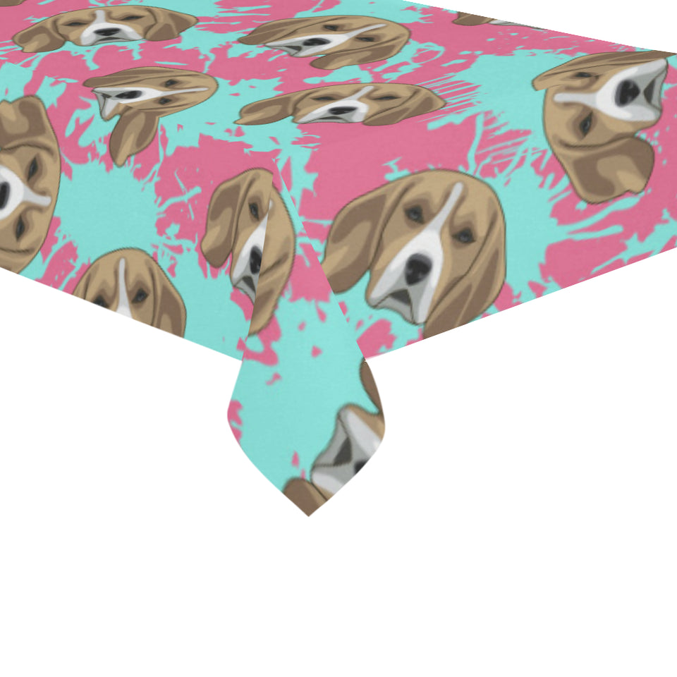 Beagle muzzles turquoise paint splashes pink patte Tablecloth