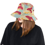 Red Bonsai gray sun japanese pattern Unisex Bucket Hat