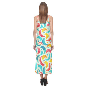 Colorful moon pattern V-Neck Open Fork Long Dress