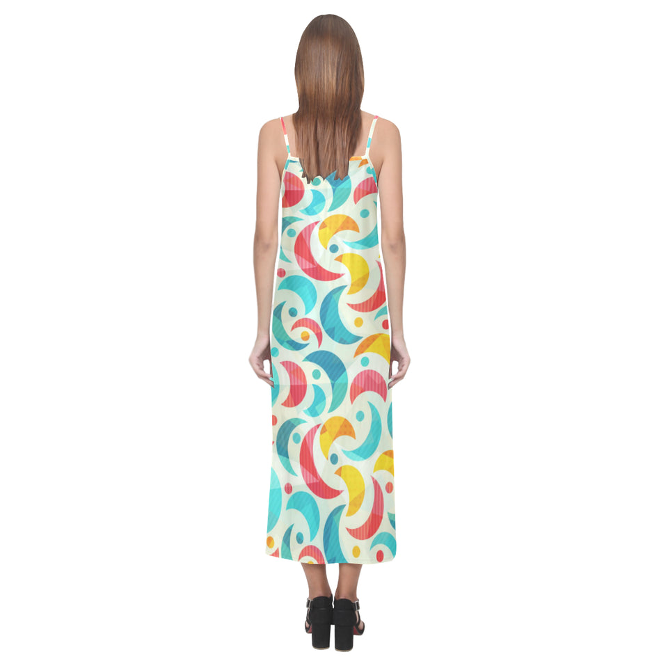 Colorful moon pattern V-Neck Open Fork Long Dress