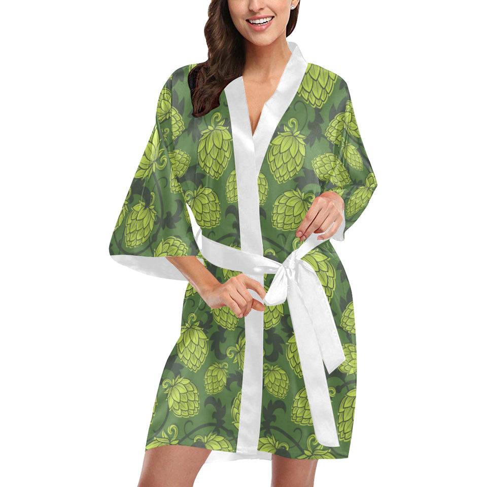 Hop pattern Hop cone background Women's Short Kimono Robe