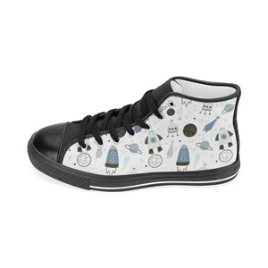 Hand drawn space elements space rocket star planet Women's High Top Canvas Shoes Black