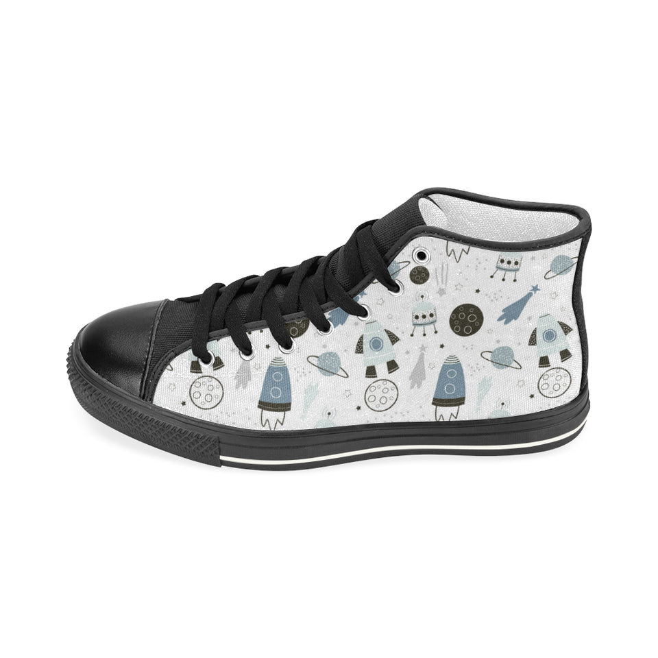 Hand drawn space elements space rocket star planet Women's High Top Canvas Shoes Black