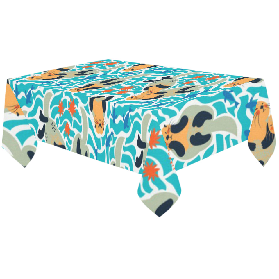 Cute sea otters fishe sea urchin pattern Tablecloth
