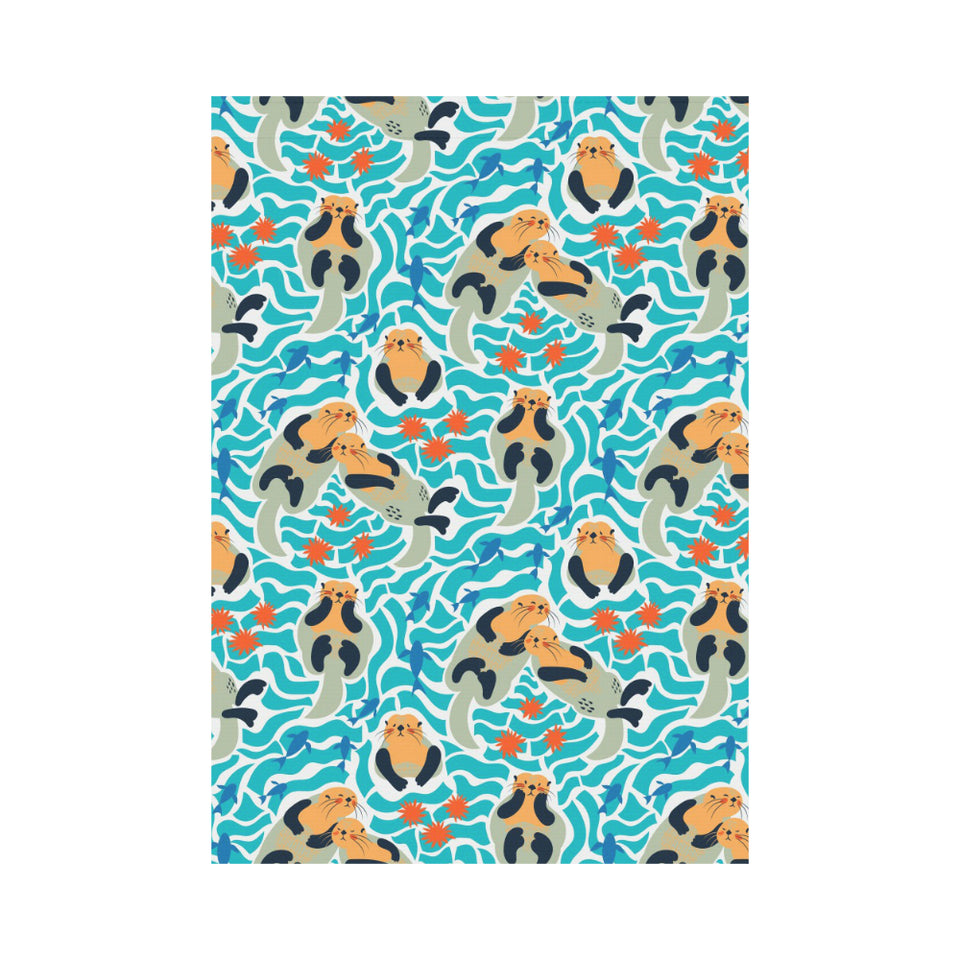 Cute sea otters fishe sea urchin pattern House Flag Garden Flag