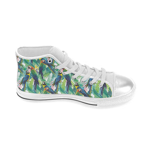 Colorful parrot exotic flower leaves Women's High Top Canvas Shoes White