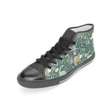 dinosaurs tropical leaves flower pattern Women's High Top Canvas Shoes Black