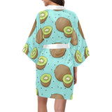 Kiwi blue background Women's Short Kimono Robe