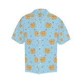 Brown cute pomeranian blue blackground Men's All Over Print Hawaiian Shirt