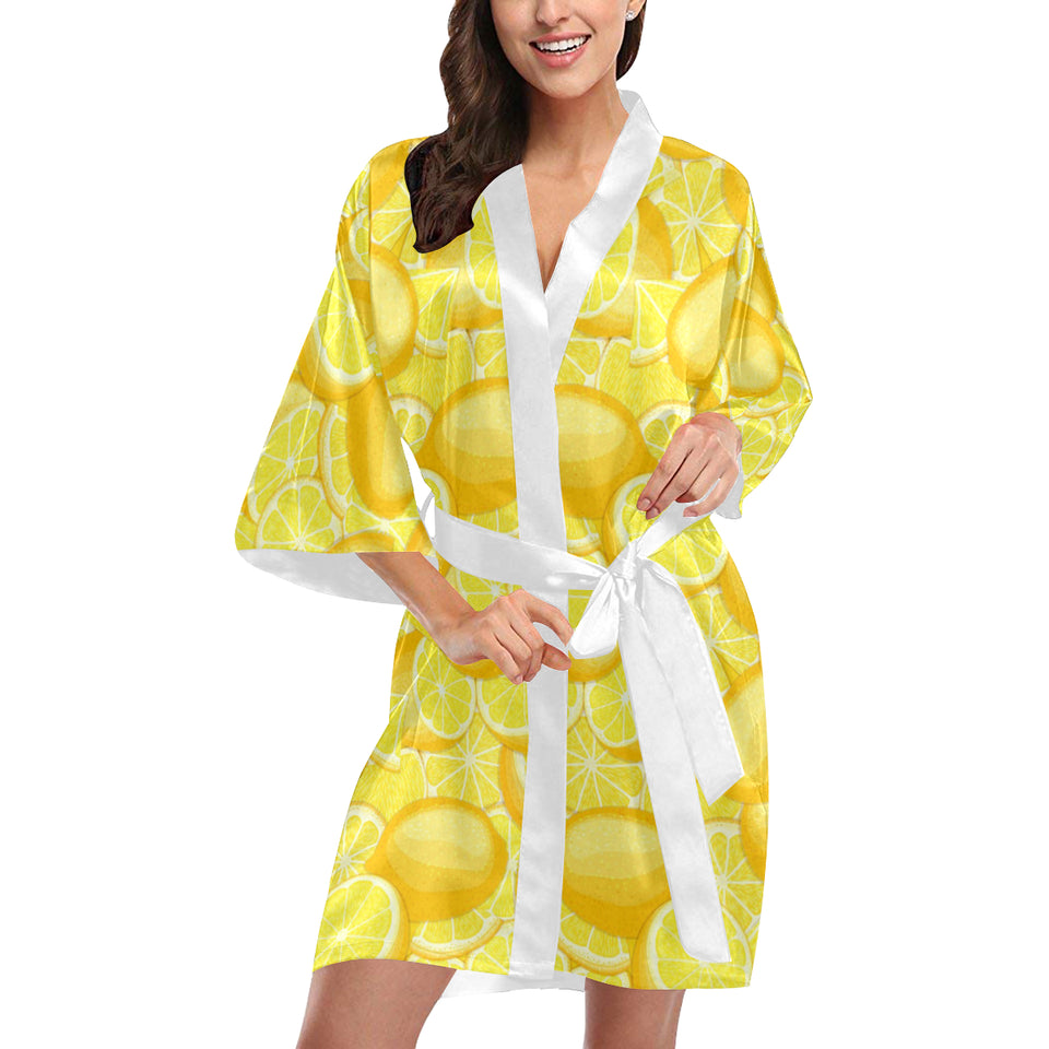 lemon pattern Women's Short Kimono Robe
