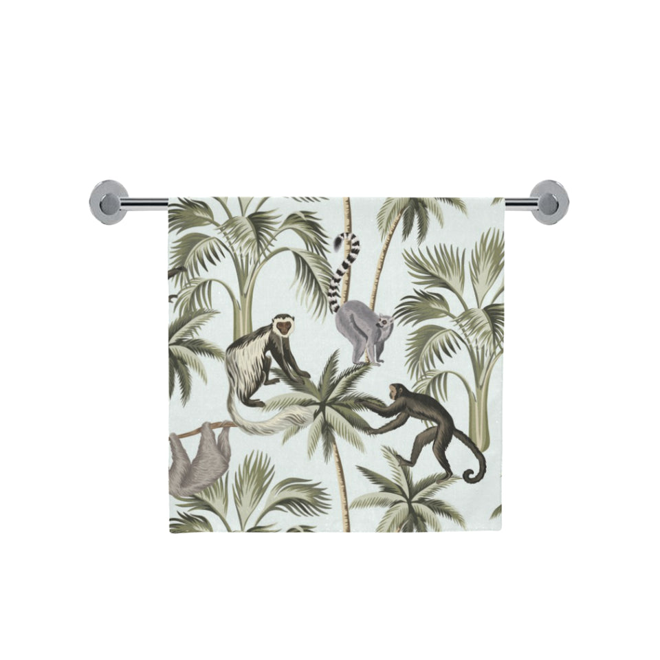 Monkey sloth lemur palm trees pattern Bath Towel