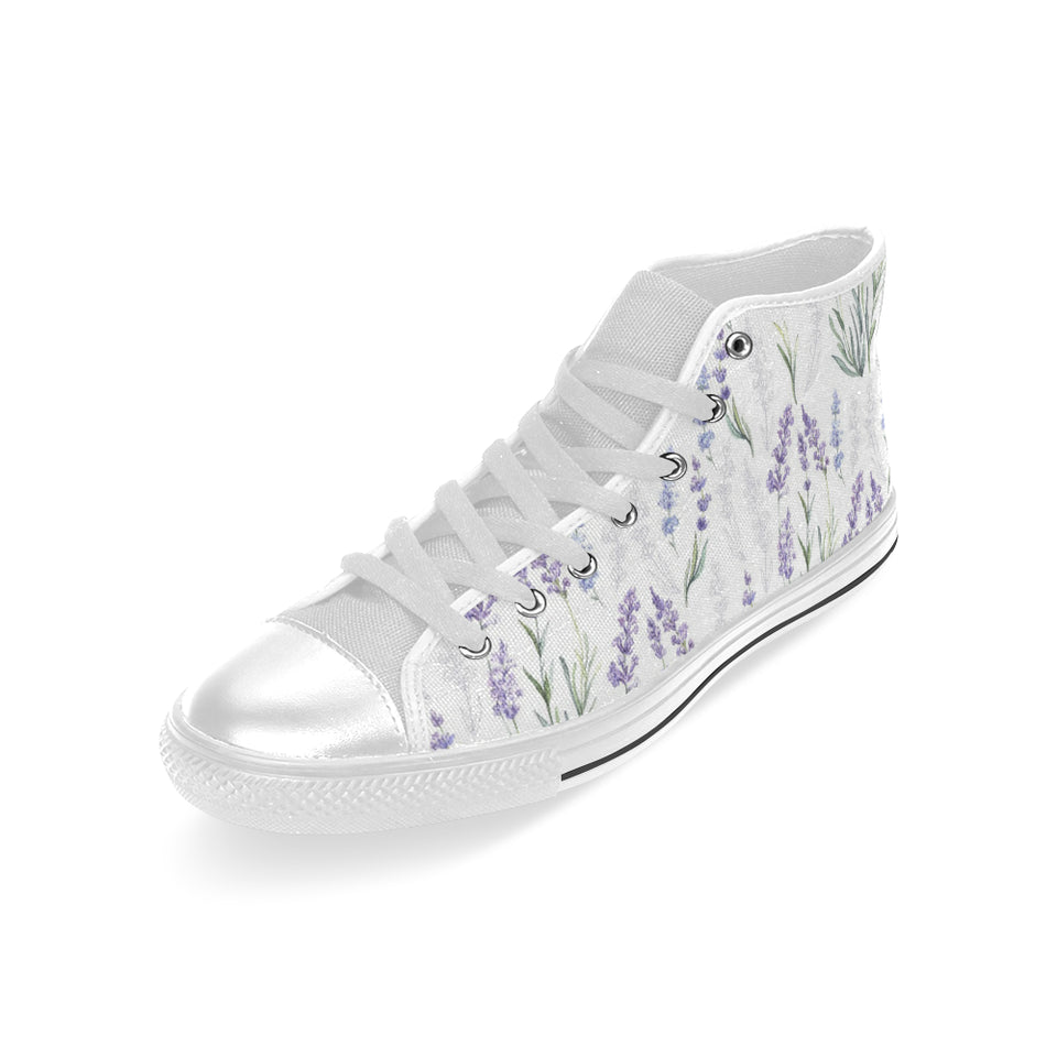 Hand painting Watercolor Lavender Men's High Top Canvas Shoes White