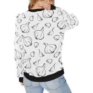 Garlic pattern black white Women's Crew Neck Sweatshirt
