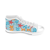Blue red orange starfish pattern Men's High Top Canvas Shoes White