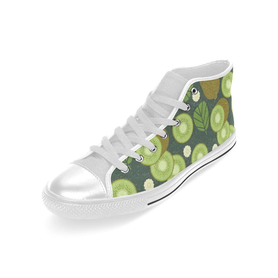 Whole sliced kiwi leave and flower Men's High Top Canvas Shoes White