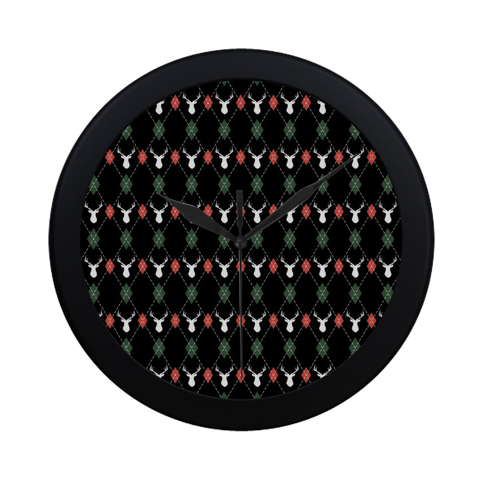 Deer Christmas new year pattern argyle Elegant Black Wall Clock