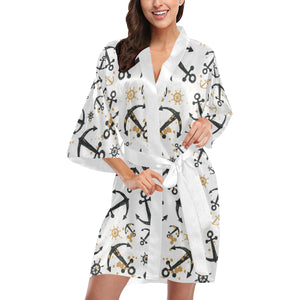 Anchors Rudders pattern Women's Short Kimono Robe