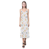 Corgi Dog Pattern V-Neck Open Fork Long Dress