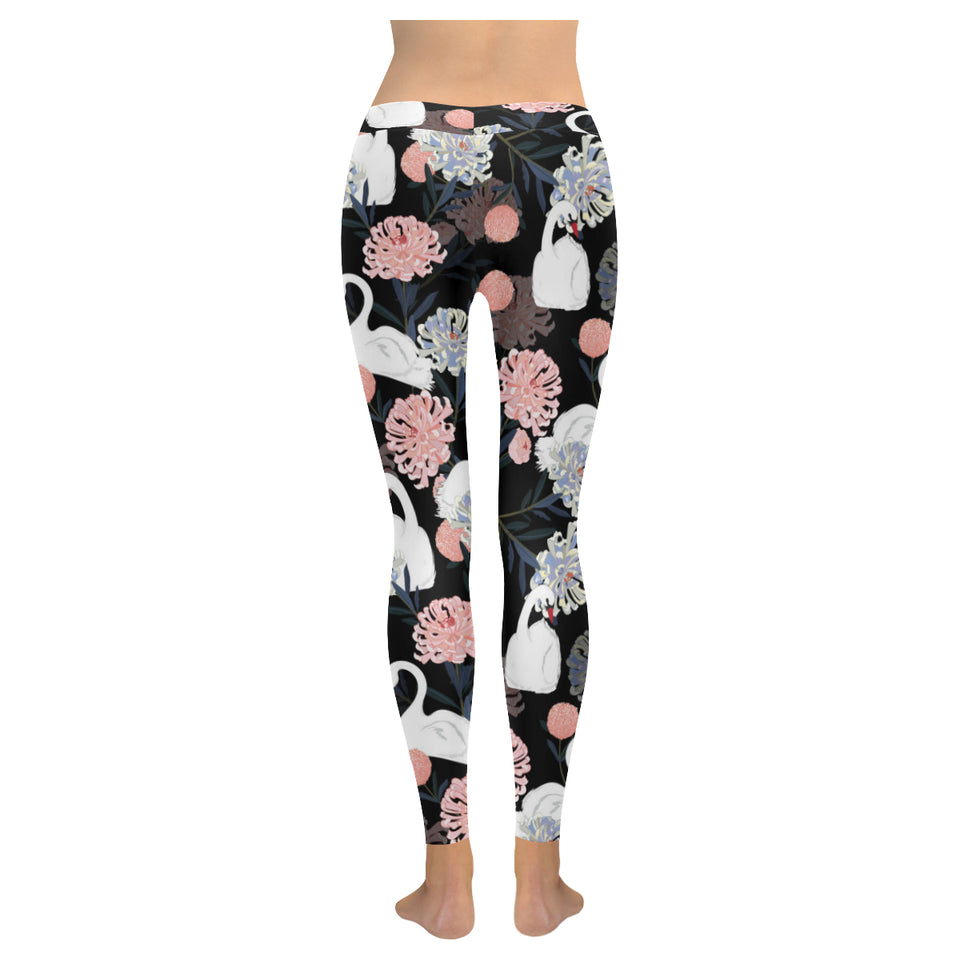 white swan blooming flower pattern Women's Legging Fulfilled In US