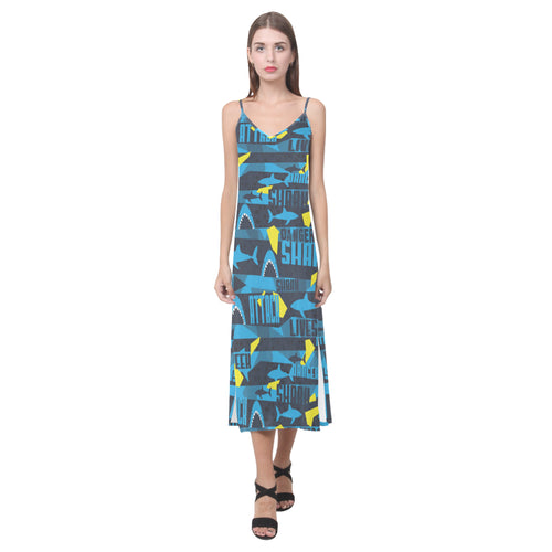 Shark dangerous V-Neck Open Fork Long Dress