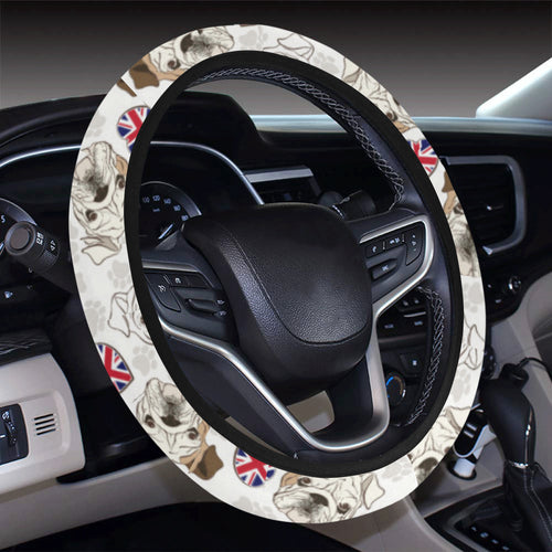 English Bulldog Pattern Print Design 01 Car Steering Wheel Cover