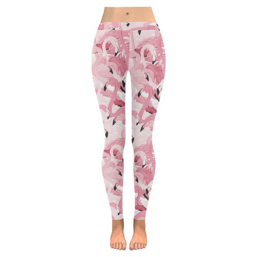 Pink flamingos pattern background Women's Legging Fulfilled In US