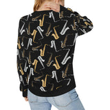 saxophone design pattern Women's Crew Neck Sweatshirt