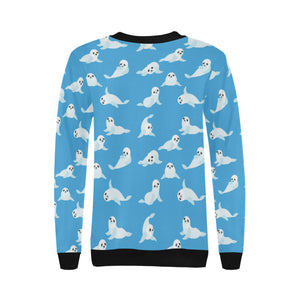 Cute sea lion seal pattern background Women's Crew Neck Sweatshirt