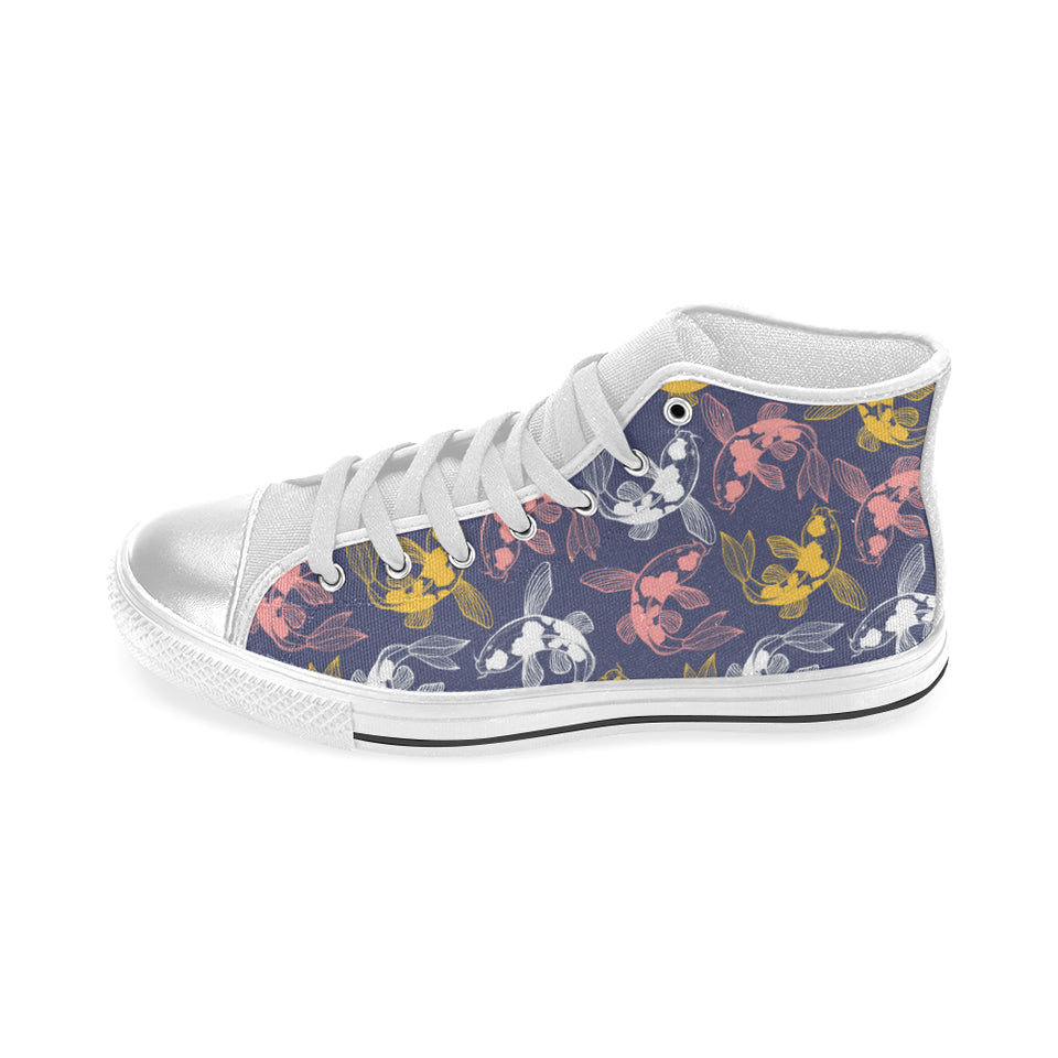 Fancy Carp pattern Women's High Top Canvas Shoes White