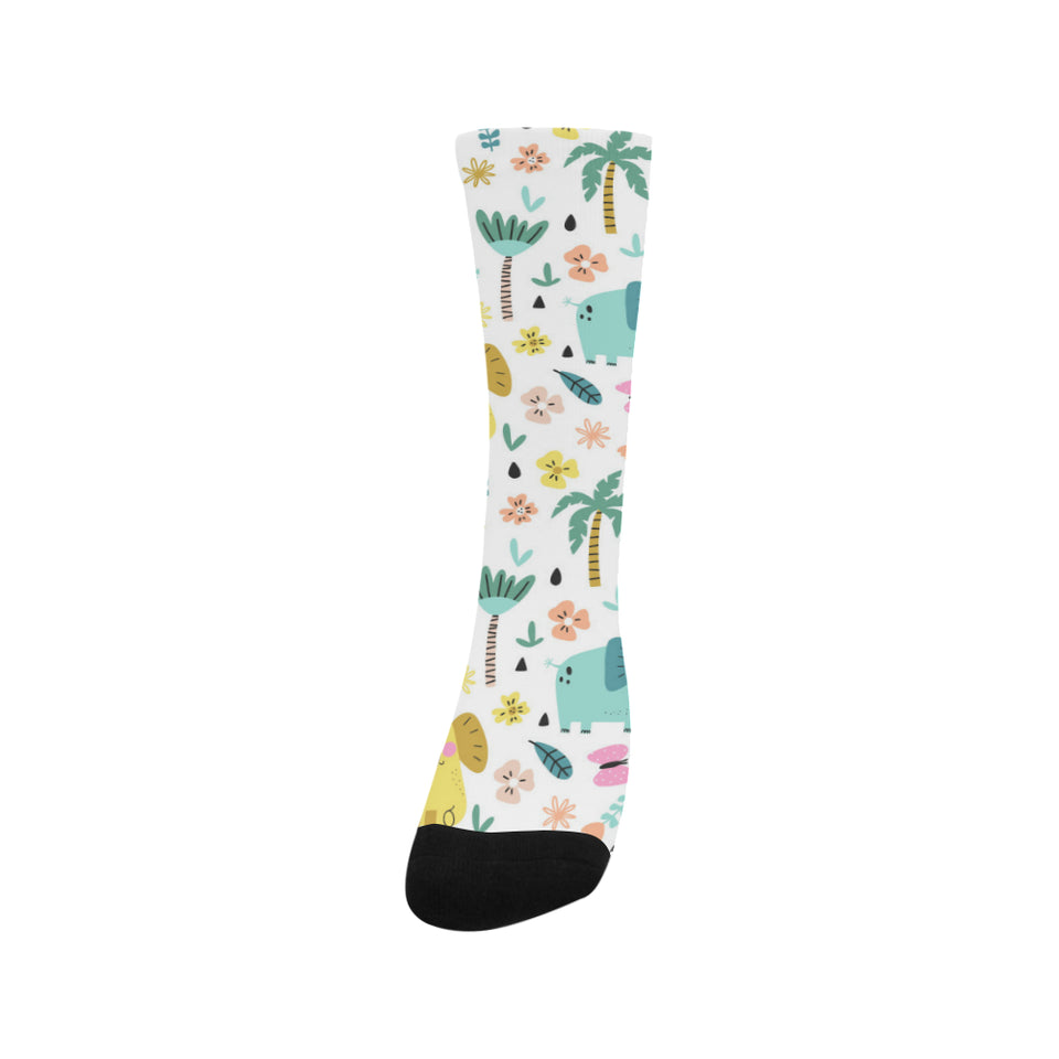 Cute elephants palm tree flower butterfly pattern Crew Socks