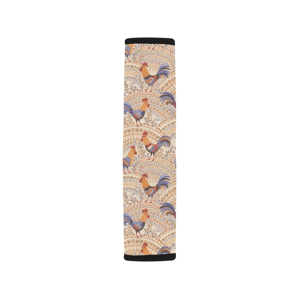 Cute rooster chicken cock floral ornament backgrou Car Seat Belt Cover