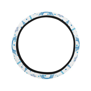 Blue Eiffel Tower Theme Pattern Print Design 01 Car Steering Wheel Cover