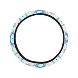 Blue Eiffel Tower Theme Pattern Print Design 01 Car Steering Wheel Cover