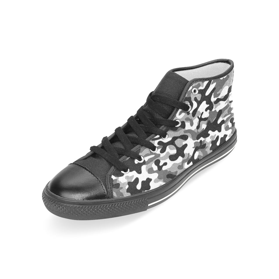 Black white camouflage pattern Women's High Top Canvas Canvas Shoes Black