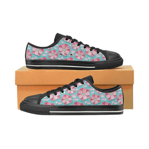 3D sakura cherry blossom pattern Kids' Boys' Girls' Low Top Canvas Shoes Black