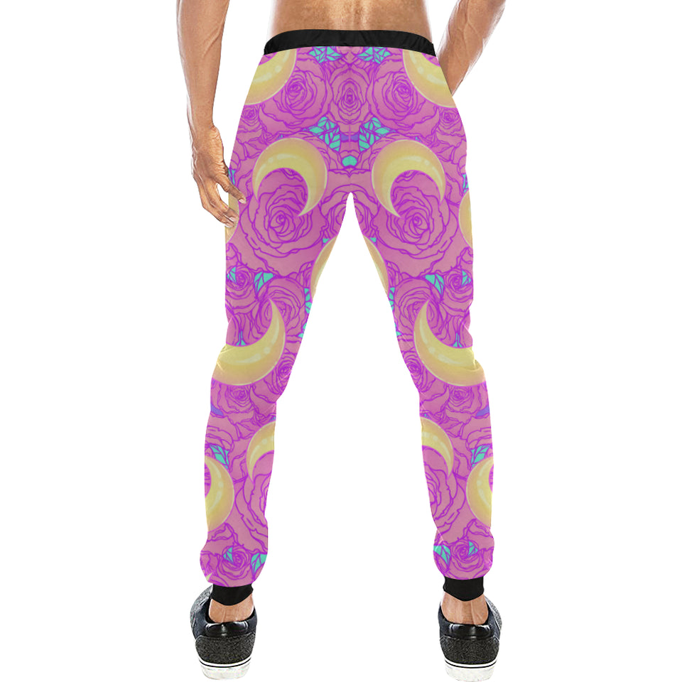 Moon pink rose background Unisex Casual Sweatpants