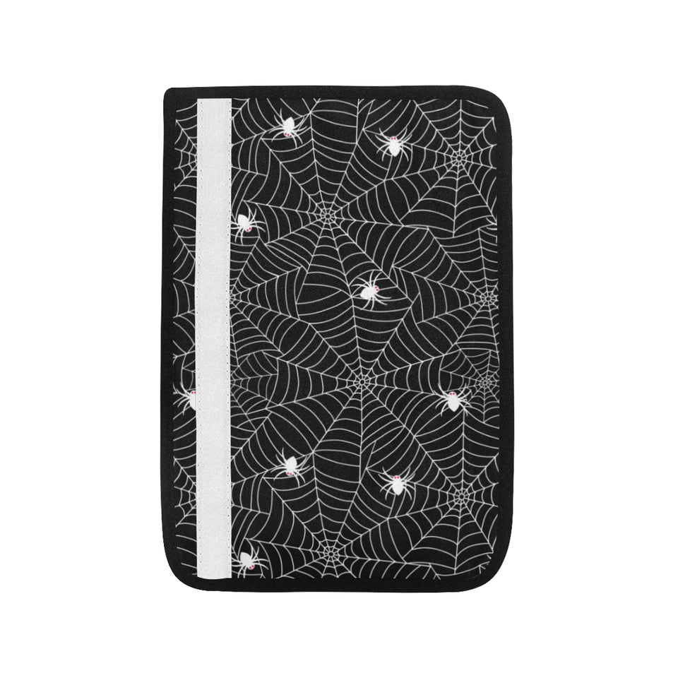 Spider web design pattern Black background white c Car Seat Belt Cover