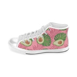 Avocado slices leaves pink back ground Men's High Top Canvas Shoes White