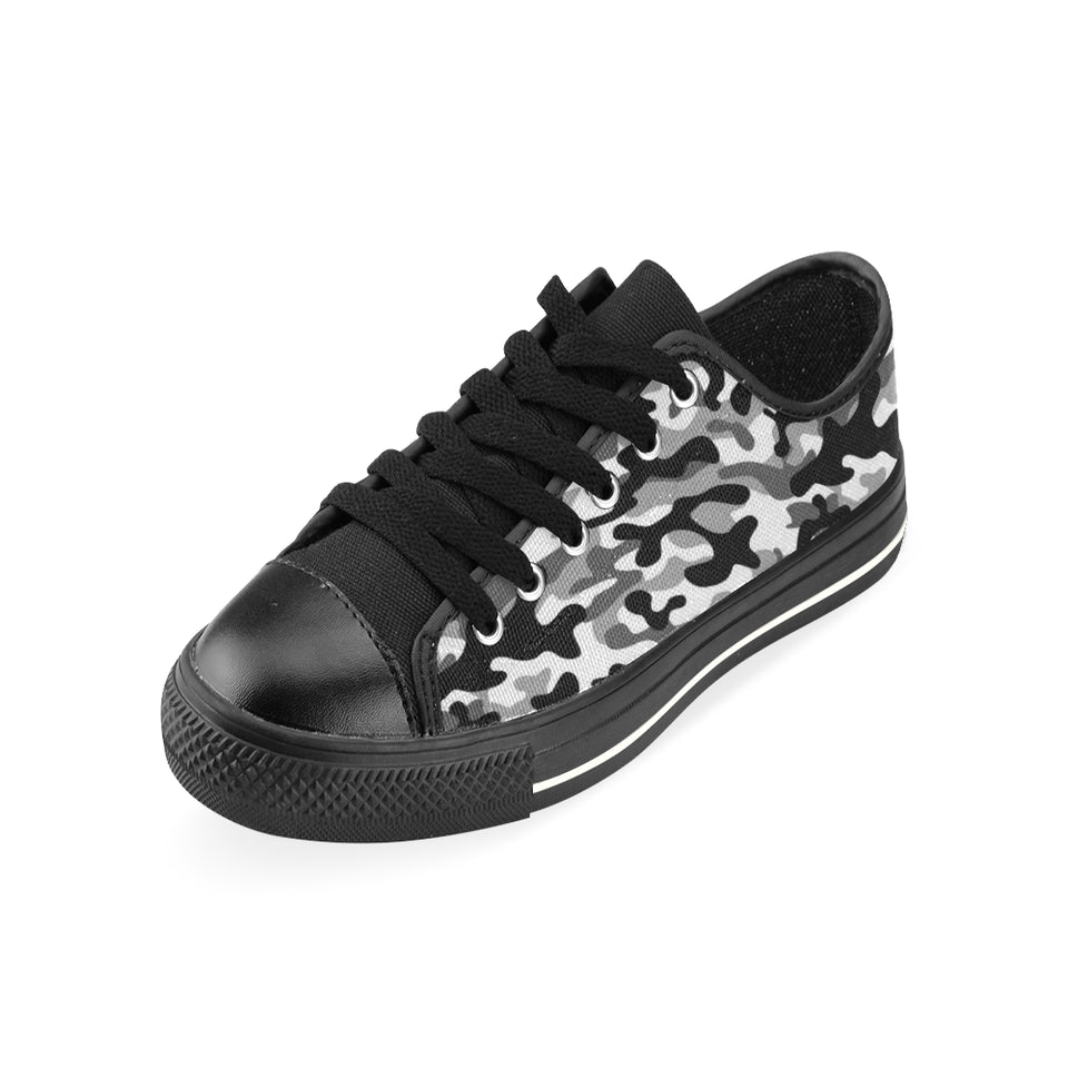 Black white camouflage pattern Men's Low Top Canvas Shoes Black