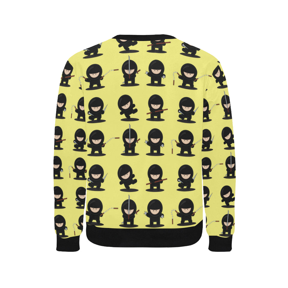 Cute ninja yellow background Men's Crew Neck Sweatshirt