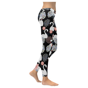 white swan blooming flower pattern Women's Legging Fulfilled In US