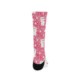 Maneki neko cat sakura pink background Crew Socks