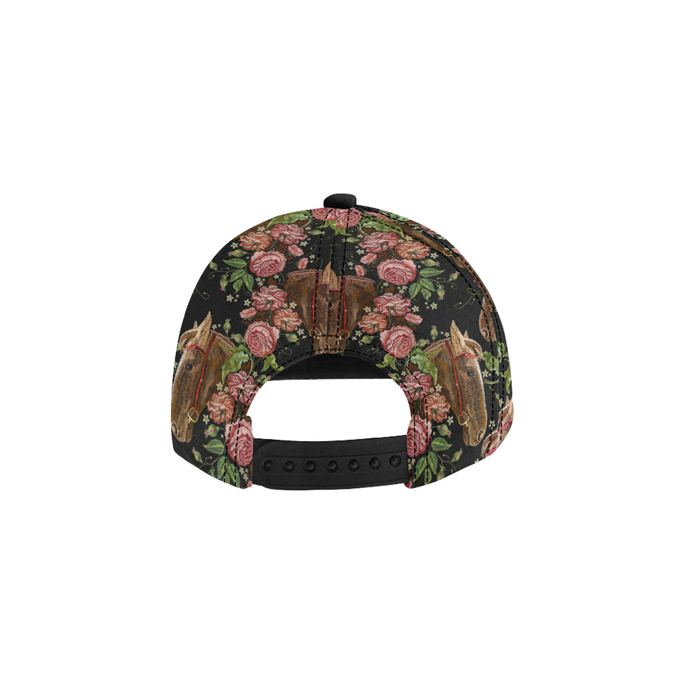 Horse head wild roses pattern All Over Print Snapback Cap