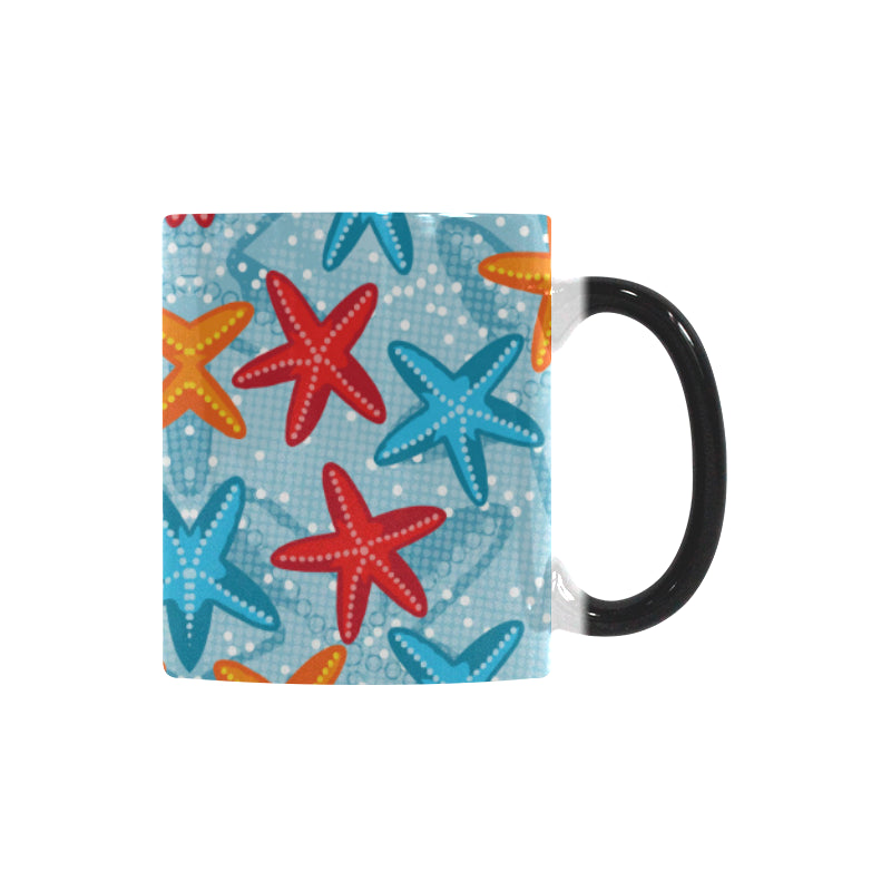 Blue red orange starfish pattern Morphing Mug Heat Changing Mug