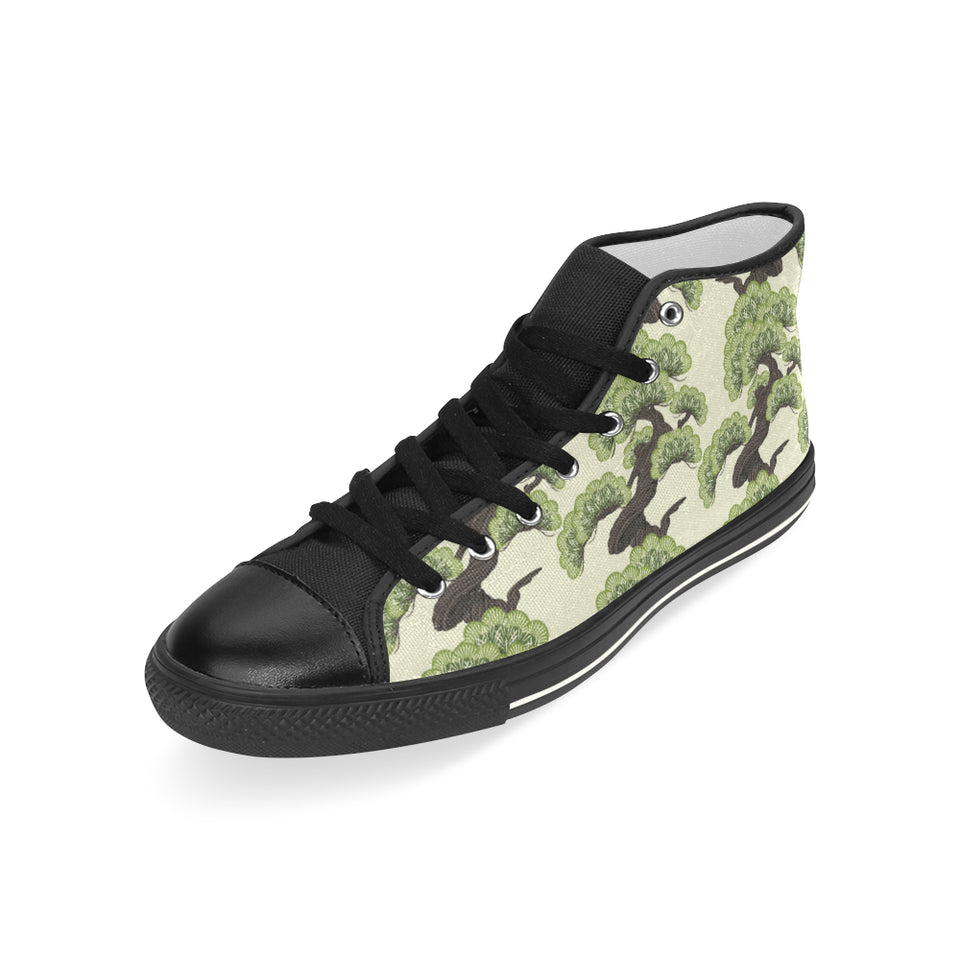 Bonsai pattern Men's High Top Canvas Shoes Black